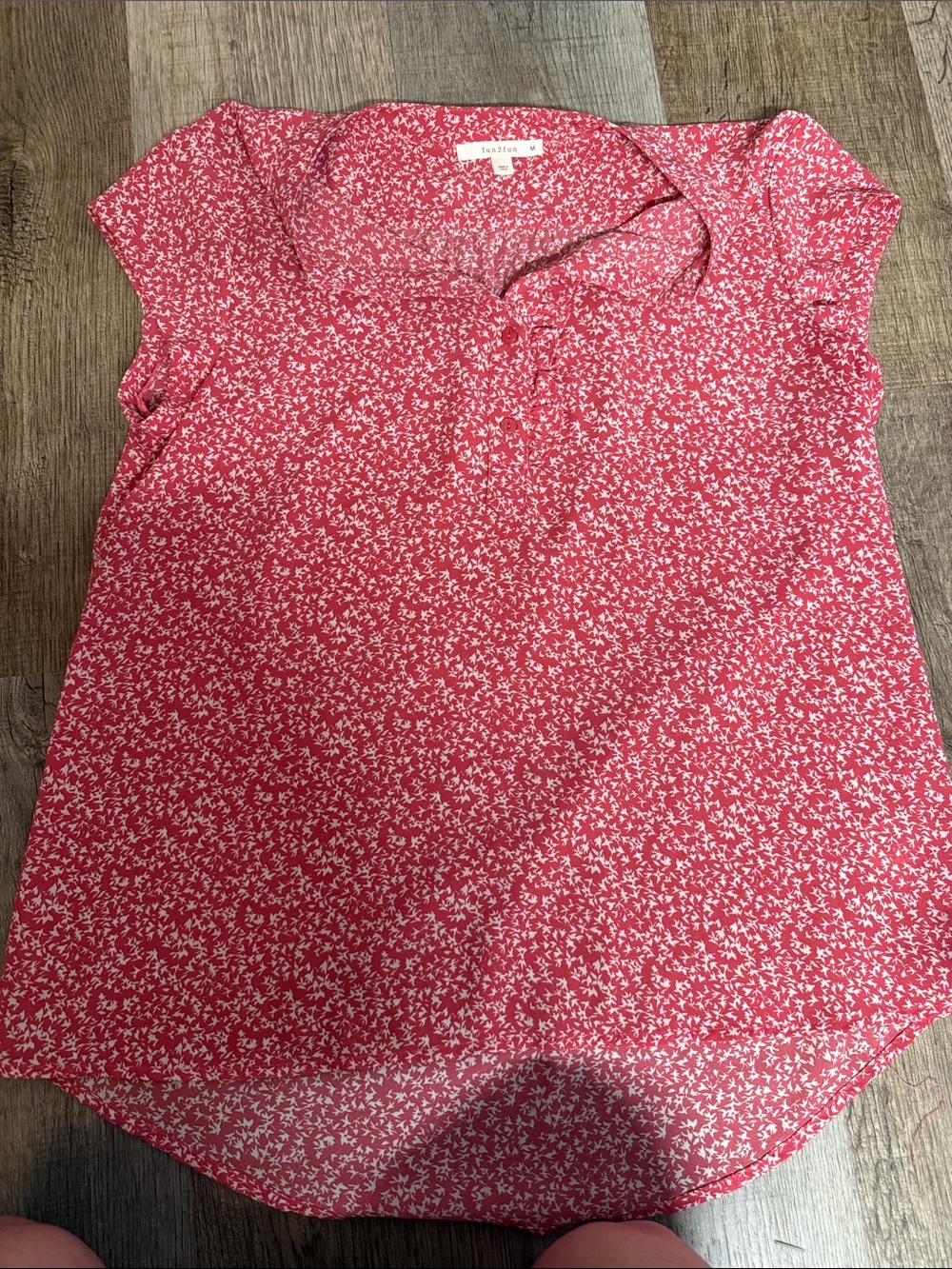 fun 2 fun Pink Floral Short Sleeve V-Neck Blouse